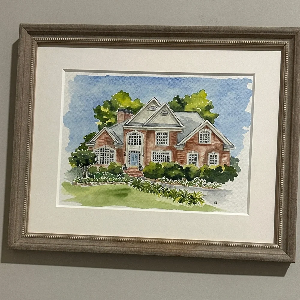 Framed House Watercolor Painting
